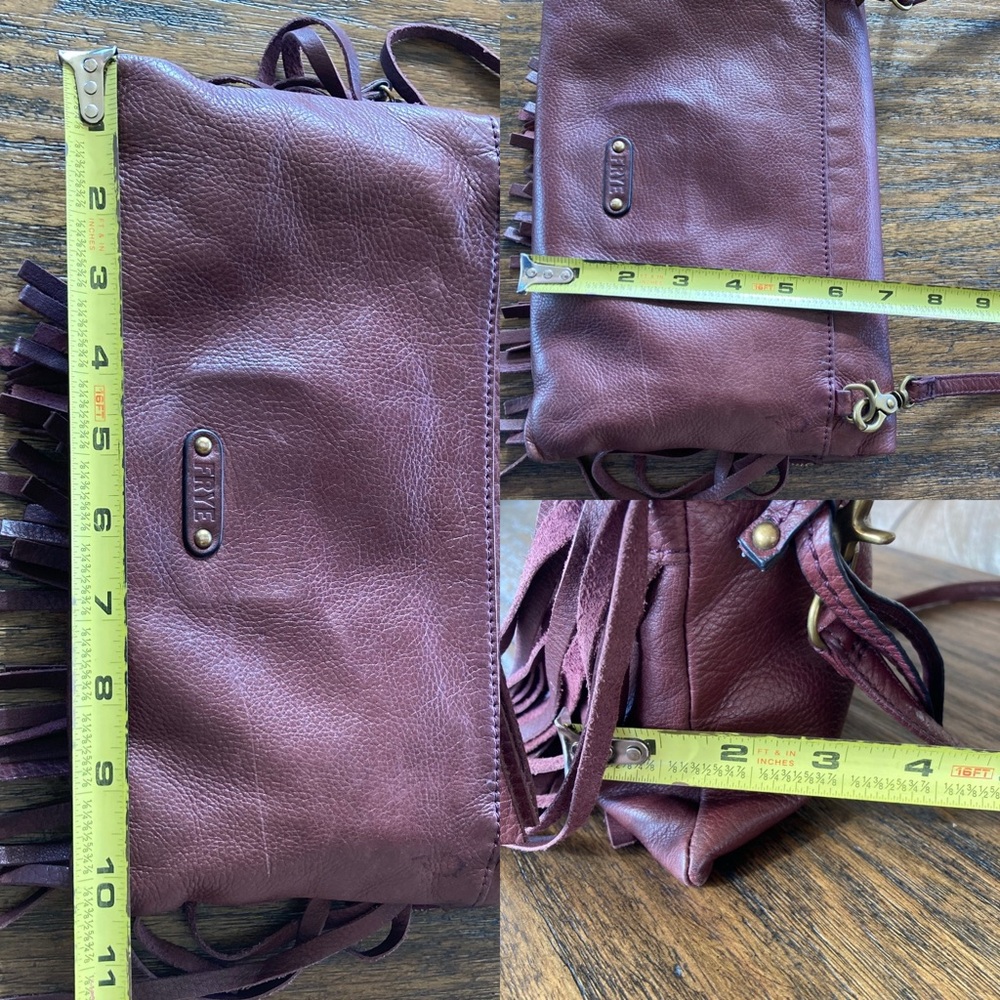 The Frye Company Heidi Leather Crossbody Fringe Purse Oxblood Burgundy - Picture 12 of 15